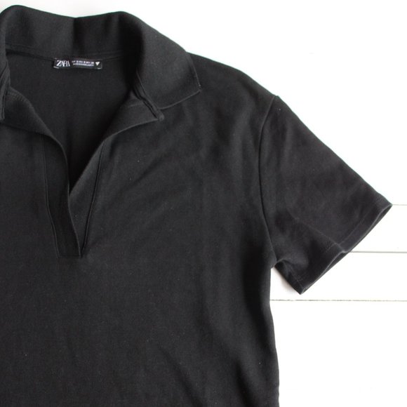 Black Short Sleeve Polo Shirt Dress - Picture 2 of 7